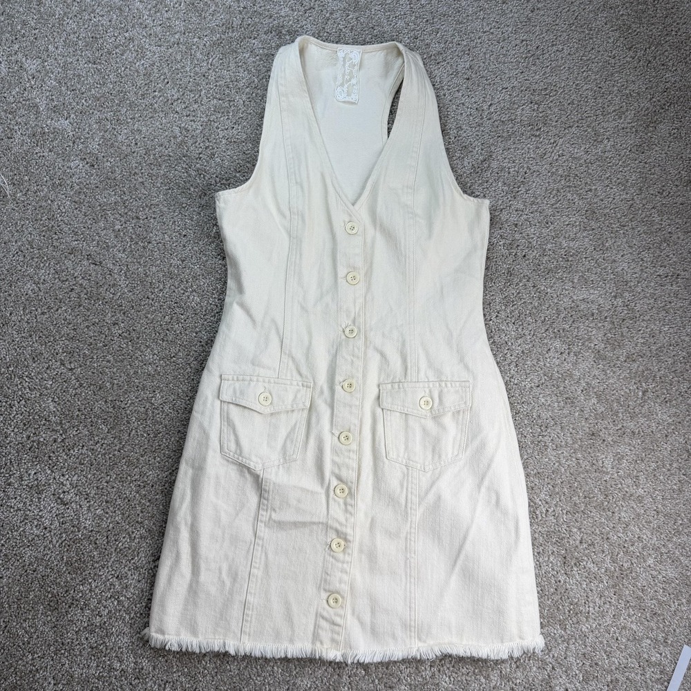 Sadie & Sage Dress Womens M White Denim Sleeveless Button Front Overall Mini
